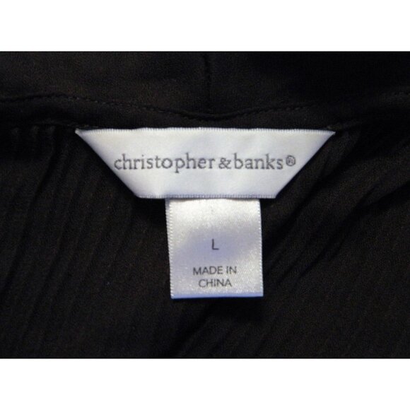 Christopher & Banks Ruffled Top L Dark Brown Sheer Pleated Sleeveless - Picture 10 of 10